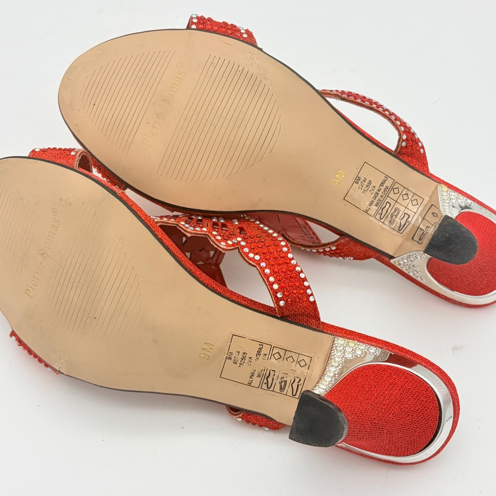 Pierre Dumas Eva Red Beaded Rhinestone Heels Mules 9M Glam Party Club Evening - Picture 8 of 9